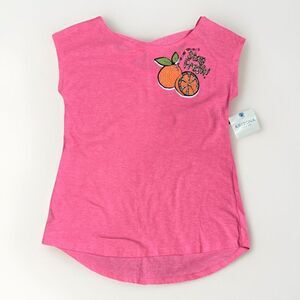 Arizona Jean Co Stay Fresh Sequin Citrus Appliqué Hot Pink Cris Cross Back NWT M